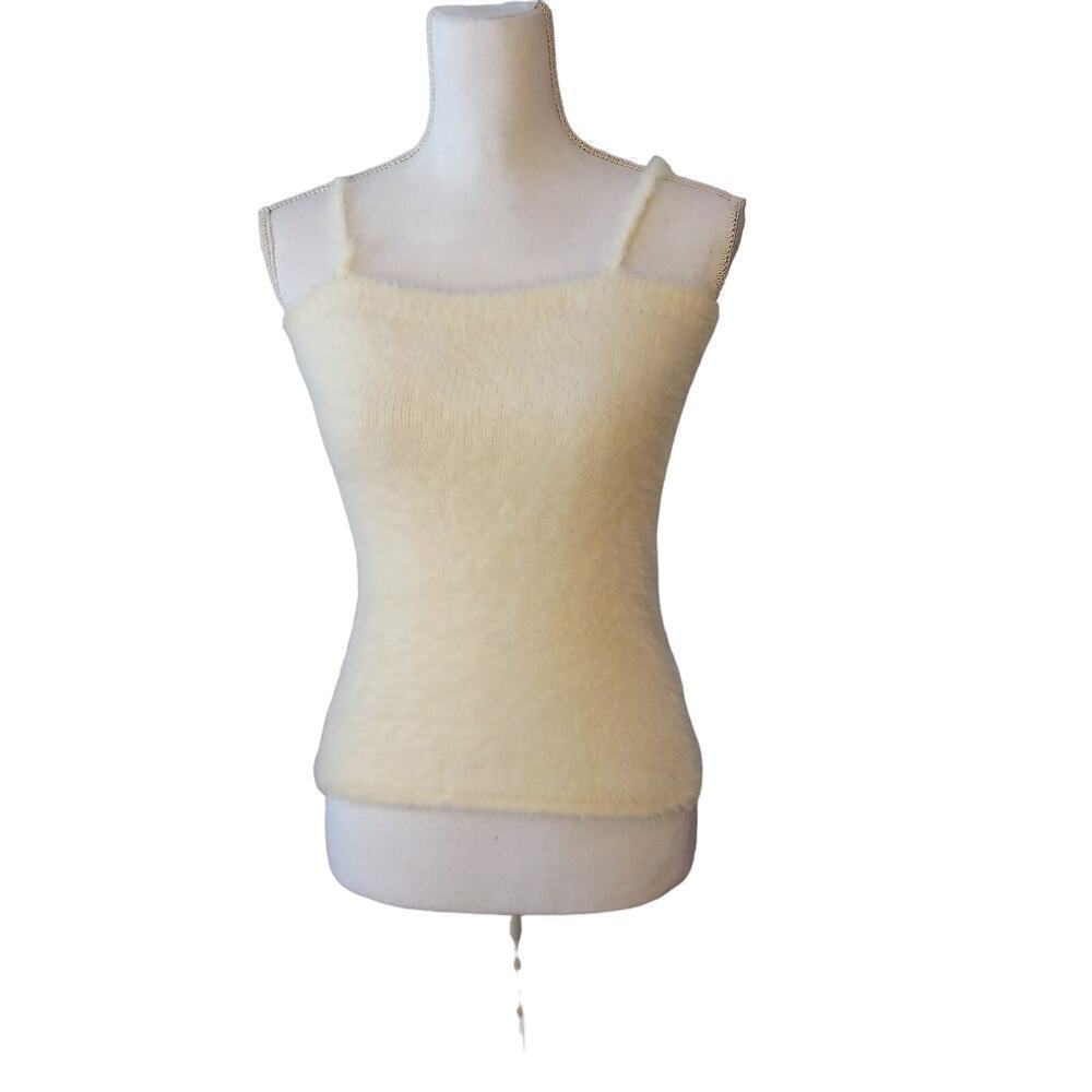 Sen Fuzzy Camisole Size Small Cream Spaghetti Straps Feminine Coquette Boho
